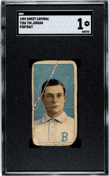 1909 T206 Tim Jordan Sweet Caporal 150 Portrait Factory No. 30 Brooklyn SGC 1 front of card