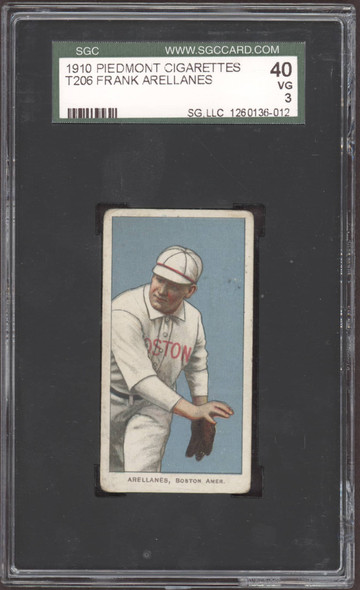 1910 T206 Frank Arellanes Piedmont 350 Factory No. 25 Boston Amer. SGC 3 front of card