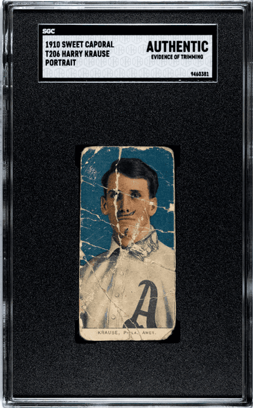 1910 T206 Harry Krause Sweet Caporal 350 Portrait Factory No. 30 Philadelphia Amer. SGC Authentic front of card