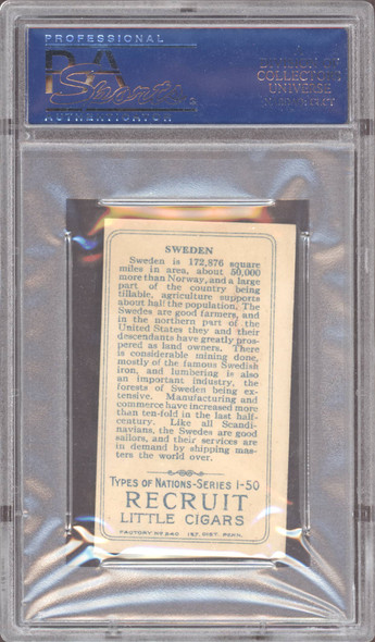 1910 T113 Sweden Types Of Nations Factory No. 240 PSA 5 back of card