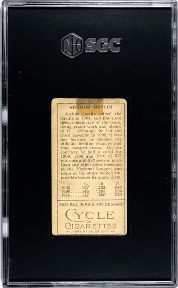 1911 T205 Arthur Devlin Cycle Cigarettes Factory No. 25 New York Nat'l SGC 1 back of card