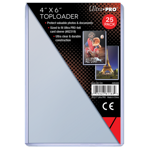 Ultra Pro 4x6 Toploader Pack (25ct) black retail pack front, detail view