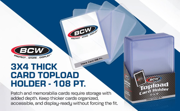 BCW Thick Card Topload Holder - 108 Pt. 10 Ct. 108-point toploader product overview graphic, detail view