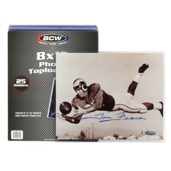 BCW 8x10 Topload Holder retail pack with an autographed 8x10 photo, detail view