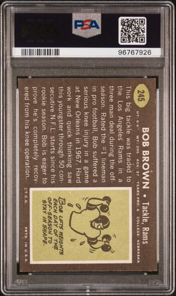 1969 Topps Bob Brown #245 Los Angeles Rams HOF PSA 5 back of card