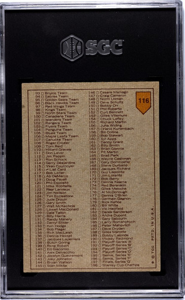 1973-74 Topps Checklist #116 SGC 4 back of card