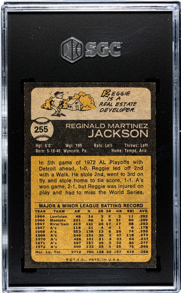 1973 Topps Reggie Jackson #255 Oakland Athletics HOF SGC 6 back of card