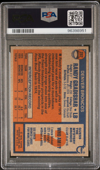 1976 Topps Randy Gradishar #257 Denver Broncos HOF RC PSA 6 back of card