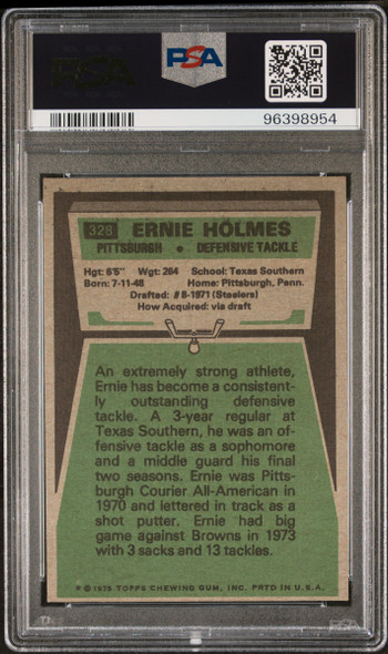 1975 Topps Ernie Holmes #328 Pittsburgh Steelers RC PSA 6 back of card
