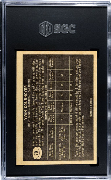 1967-68 Topps Yvan Cournoyer #70 Montreal Canadiens HOF SGC Authentic back of card