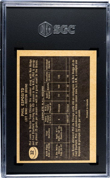 1967-68 Topps Phil Esposito #32 Boston Bruins HOF SGC 6.5 back of card
