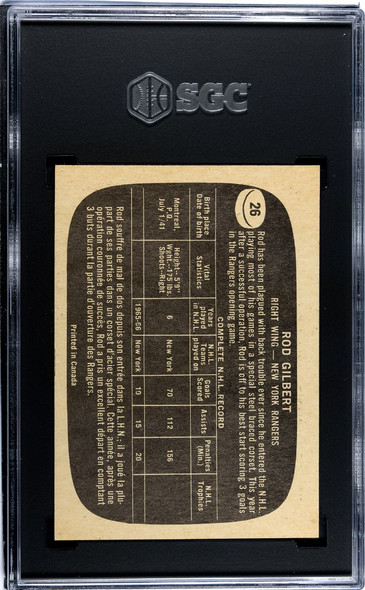 1966-67 Topps Rod Gilbert #26 New York Rangers HOF SGC 5.5 back of card