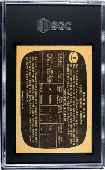1966-67 Topps Henri Richard #8 Montreal Canadiens HOF SGC 7.5 back of card