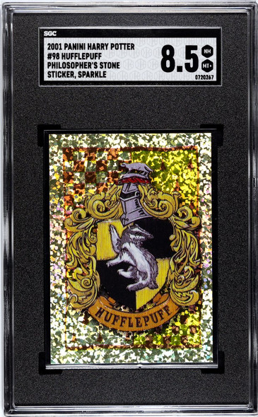 2001 Panini Harry Potter Hufflepuff #98 Philosopher's Stone Sparkle SGC 8.5 front of card