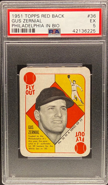 1951 Topps Red Back Gus Zernial #36 Philadelphia In Bio Philadelphia Athletics PSA 5 front of card