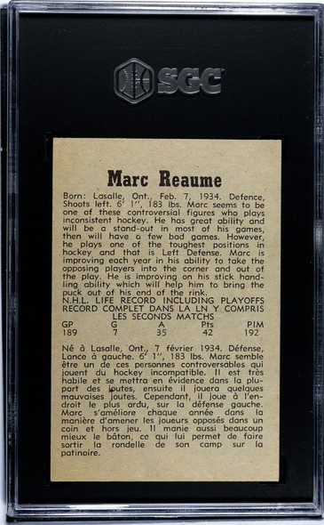 1958-59 Parkhurst Marc Reaume #20 Toronto Maple Leafs SGC 5.5 back of card