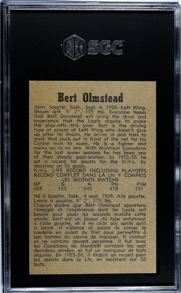 1958-59 Parkhurst Bert Olmstead #27 Toronto Maple Leafs HOF SGC 6 back of card