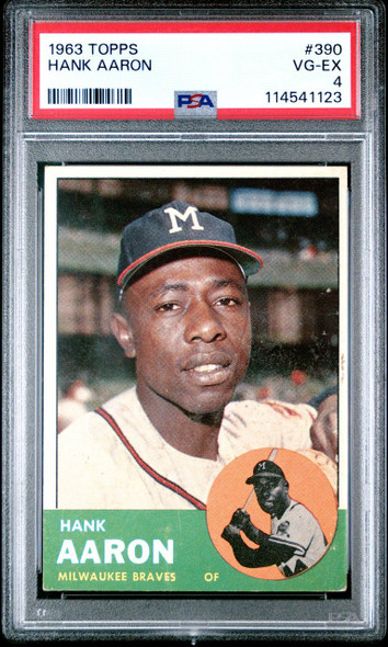 1963 Topps Hank Aaron #390 Milwaukee Braves HOF PSA 4 front of card