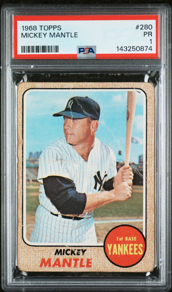 1968 Topps Mickey Mantle #280 New York Yankees HOF PSA 1 front of card