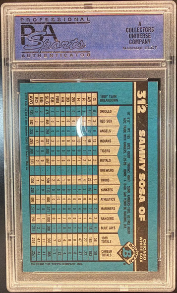 1990 Bowman Sammy Sosa #312 Chicago White Sox RC PSA 9 (Cert 11396794) back of card