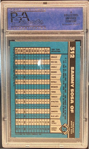 1990 Bowman Sammy Sosa #312 Chicago White Sox RC PSA 9 (Cert 81018389) back of card