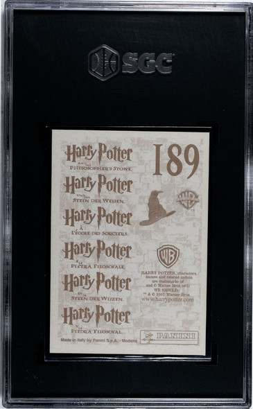 2001 Panini Harry Potter Harry Potter #189 Philosopher's Stone Sticker Quidditch Bat, Sticker SGC 9 back of card