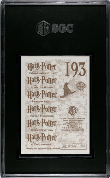 2001 Panini Harry Potter Harry Potter #193 Philosopher's Stone Sticker, Gold Foil SGC 9.5 back of card
