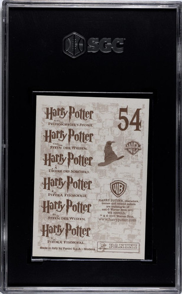2001 Panini Harry Potter Hagrid #54 Philosopher's Stone Sticker, Sparkle SGC 10 back of card