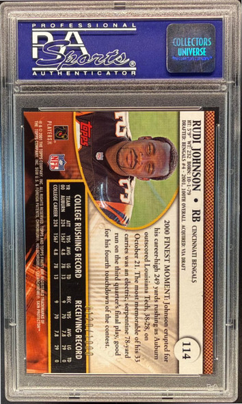 2001 Topps Finest Rudi Johnson #114 Cincinnati Bengals RC PSA 10 back of card