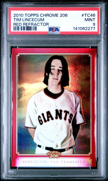 2010 Topps Chrome 206 Tim Lincecum #TC46 Red Refractor 1/25 San Francisco Giants PSA 9 front of card