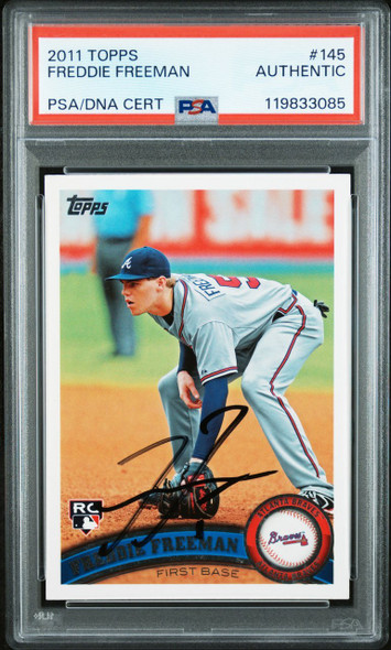 2011 Topps Freddie Freeman #145 PSA/DNA Autograph Atlanta Braves In Person Autograph RC PSA/DNA Authentic Auto front of card