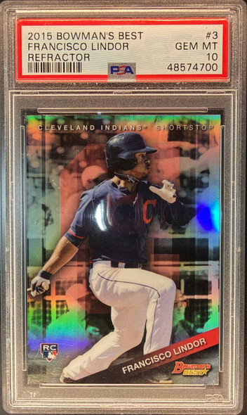 2015 Bowman's Best Francisco Lindor #3 Refractor Cleveland Indians RC PSA 10 front of card