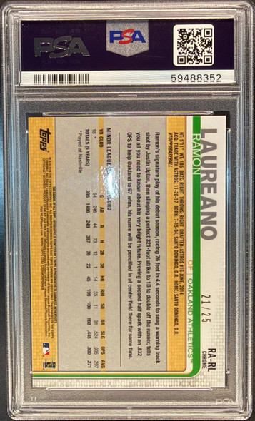 2019 Topps Chrome Ramon Laureano #RA-RL Rookie Autographs Orange Wave Refractor /25 Oakland Athletics On-Card Autograph RC PSA 10 back of card