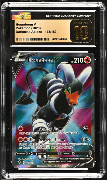 2020 Pokemon Darkness Ablaze Houndoom V #178/189 Darkness Ablaze Full Art CGC Gem Mint 10 front of card