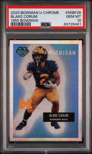 2023 Bowman U Chrome Blake Corum #55BF-26 1955 Bowman Michigan Wolverines PSA 10 front of card