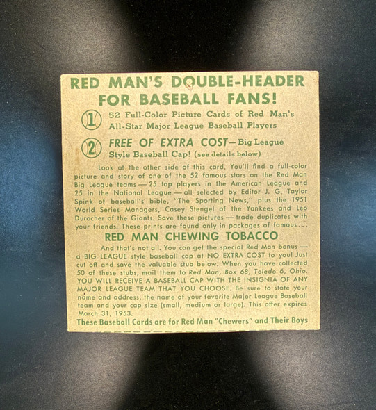 1952 Red Man Tobacco Ted Williams #23 AL All-Star Team HOF