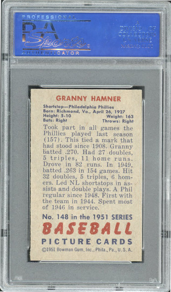 1951 Bowman Granny Hamner #148 Philadelphia Phillies PSA 7 back of card