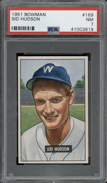 1951 Bowman Sid Hudson #169 Washington Senators PSA 7 front of card