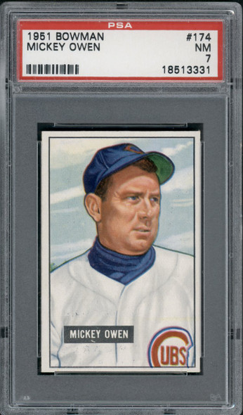 1951 Bowman Mickey Owen #174 Chicago Cubs PSA 7 front of card