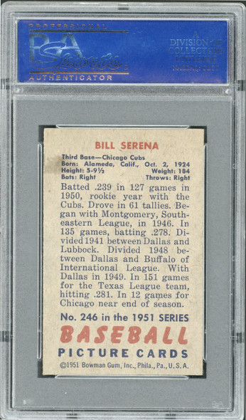 1951 Bowman Bill Serena #246 Chicago Cubs PSA 7 back of card