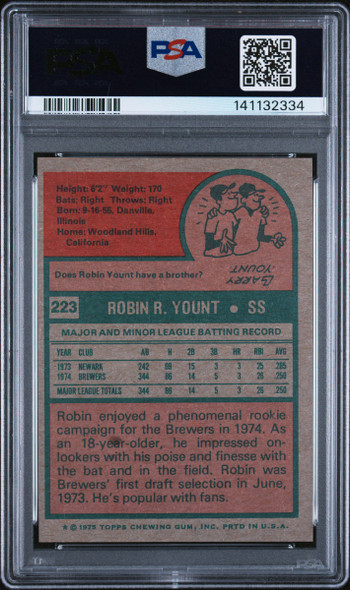 1975 Topps Robin Yount #233 Milwaukee Brewers HOF PSA 5
