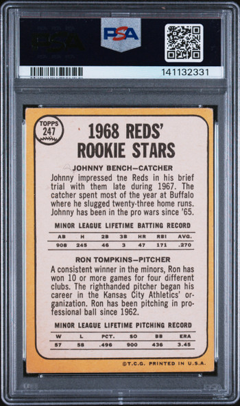 1968 Topps Reds Rookie Stars Johnny Bench Ron Tompkins #247 Cincinnati Reds HOF PSA 2.5