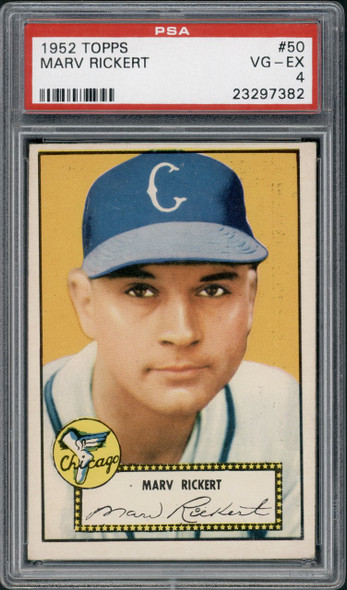 1952 Topps Marv Rickert #50 Chicago White Sox RC Red Back PSA 4 front of card