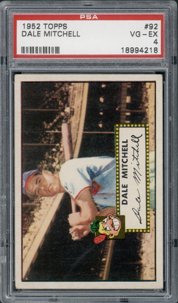 1952 Topps Dale Mitchell #92 Cleveland Indians PSA 4 front of card