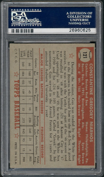 1952 Topps Gus Niarhos #121 Boston Red Sox PSA 4 back of card