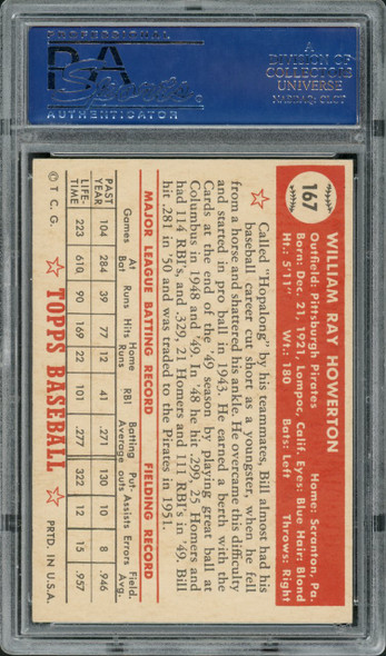 1952 Topps Bill Howerton #167 Pittsburgh Pirates PSA 6 back of card
