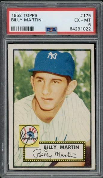1952 Topps Billy Martin #175 New York Yankees RC PSA 6 front of card