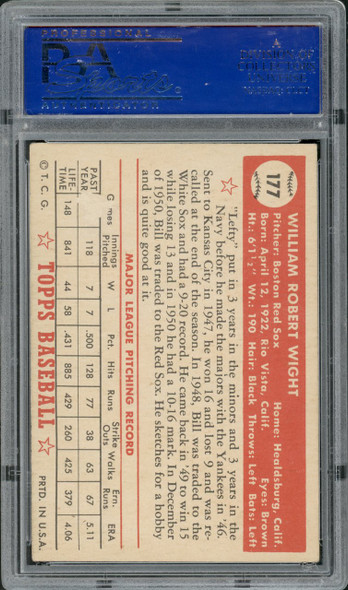 1952 Topps Bill Wight #177 Boston Red Sox PSA 5 (Cert 12026395) back of card