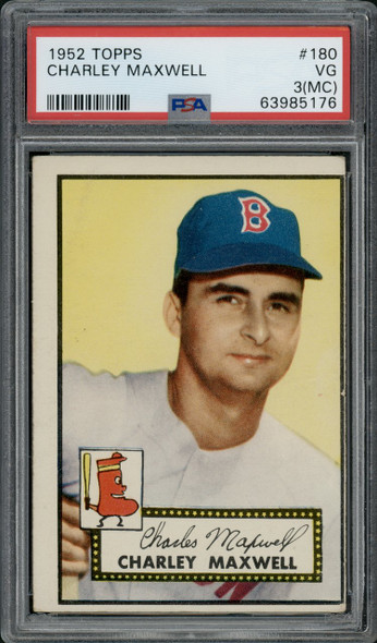 1952 Topps Charley Maxwell #180 Boston Red Sox RC PSA 3 (MC) front of card