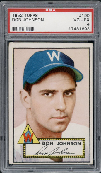 1952 Topps Don Johnson #190 Washington Senators RC PSA 4 front of card